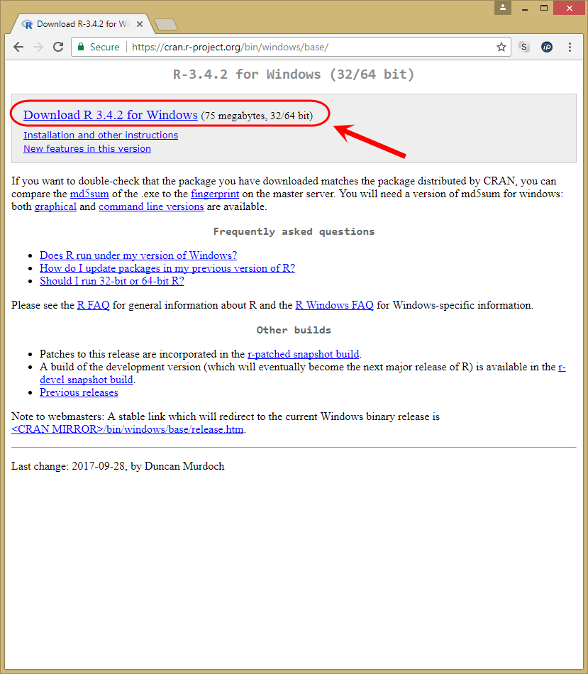 نصب یک نسخه از زبان برنامه نویسی R (محیط کدنویسی و اجرای زبان برنامه نویسی R (محیط R-GUI))، در ویندوز (Windows)