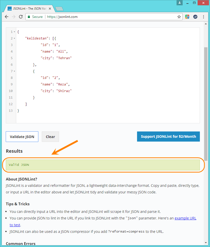 چک کردن صحیح بودن یک ساختار JSON ، با ابزارهای آنلاین (وب سایت ها)