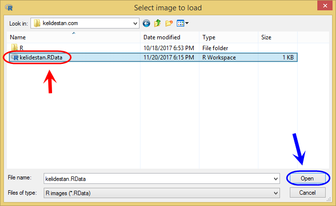 ذخیره نتایج کدهای اجرا شده در محیط R-GUI (ذخیره workspace)  به صورت یک فایل با پسوند RData ، در زبان برنامه نویسی R