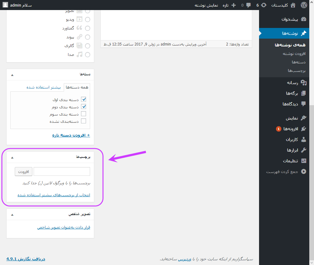 افزودن برچسب (تگ - Tag) به نوشته (Post)، در وردپرس (WordPress)