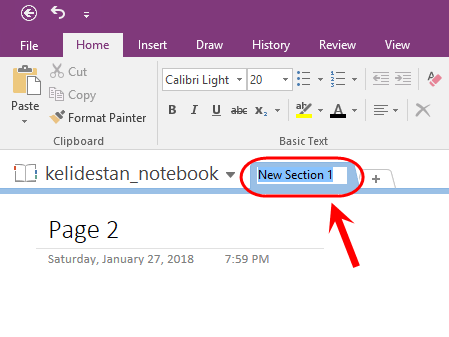 ساخت یک دفترچه یادداشت (Notebook) جدید و ایجاد تعدادی بخش (Section) و صفحه (Page) برای آن، در Microsoft OneNote (نسخه 2016)