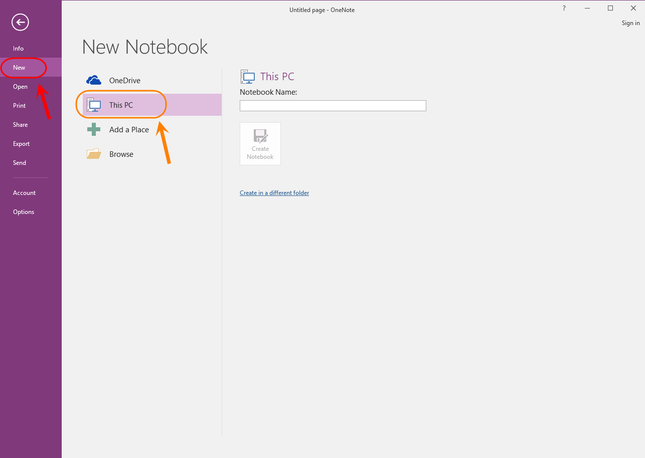 ساخت یک دفترچه یادداشت (Notebook) جدید و ایجاد تعدادی بخش (Section) و صفحه (Page) برای آن، در Microsoft OneNote (نسخه 2016)