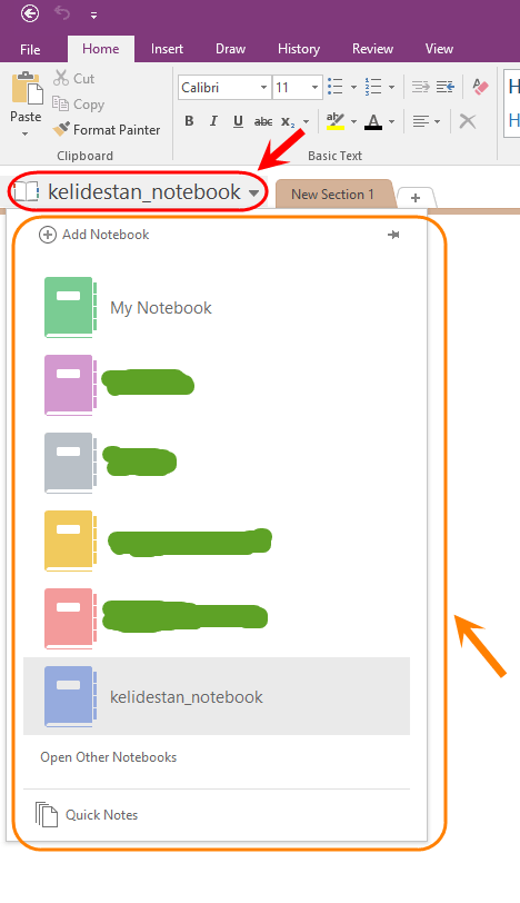 ساخت یک دفترچه یادداشت (Notebook) جدید و ایجاد تعدادی بخش (Section) و صفحه (Page) برای آن، در Microsoft OneNote (نسخه 2016)