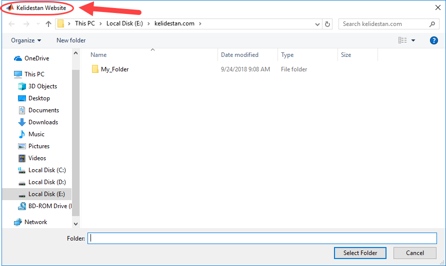 باز کردن یک پنجره (Dialog Box) جدید برای انتخاب کردن یک پوشه (Directory) توسط کاربر و ذخیره شدن مسیر (Path) آن پوشه (Directory) در یک متغیر (Variable)، با دستور uigetdir ، در متلب (MATLAB)