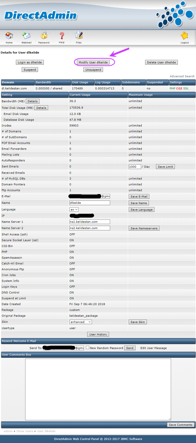 دادن اجازه ارتباط با سرور (Server) لینوکس (Linux) از طریق SSH ، به یک کاربر (User)، در کنترل پنل DirectAdmin (با دسترسی admin)