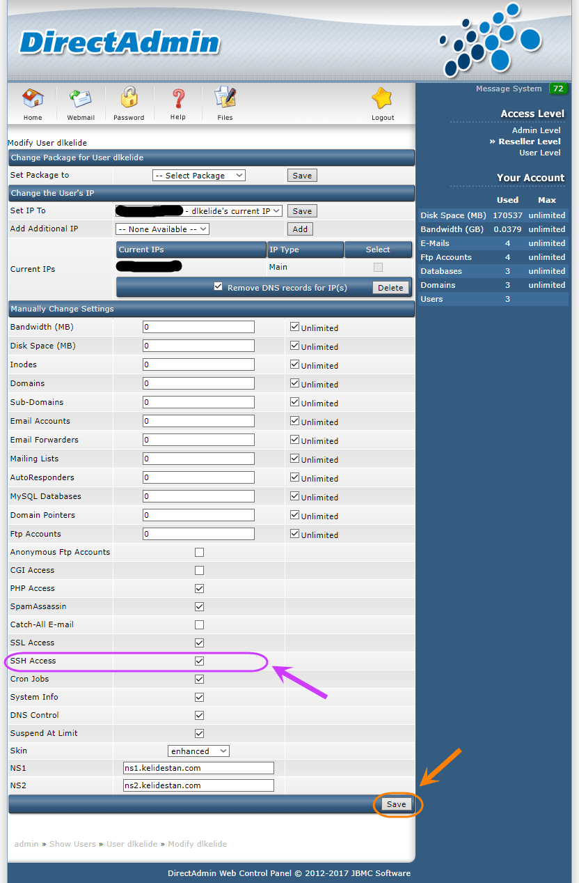 دادن اجازه ارتباط با سرور (Server) لینوکس (Linux) از طریق SSH ، به یک کاربر (User)، در کنترل پنل DirectAdmin (با دسترسی admin)
