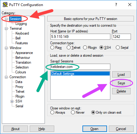 کار با نرم افزار PuTTY برای ارتباط با سرور (Server) لینوکس (Linux)، از طریق SSH