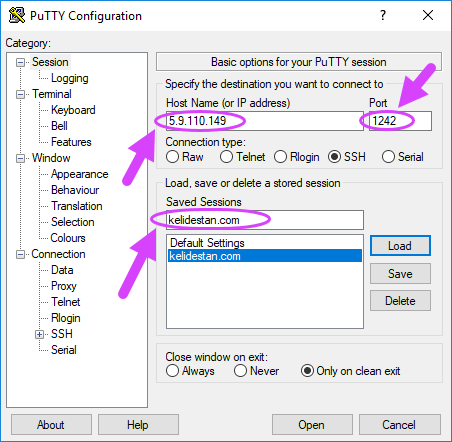 کار با نرم افزار PuTTY برای ارتباط با سرور (Server) لینوکس (Linux)، از طریق SSH