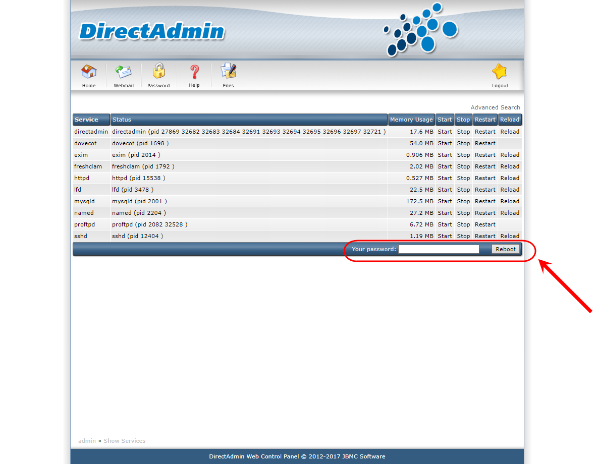 راه اندازی مجدد (Reboot کردن) (Restart کردن) سرور (Server)، در کنترل پنل DirectAdmin (با دسترسی admin)