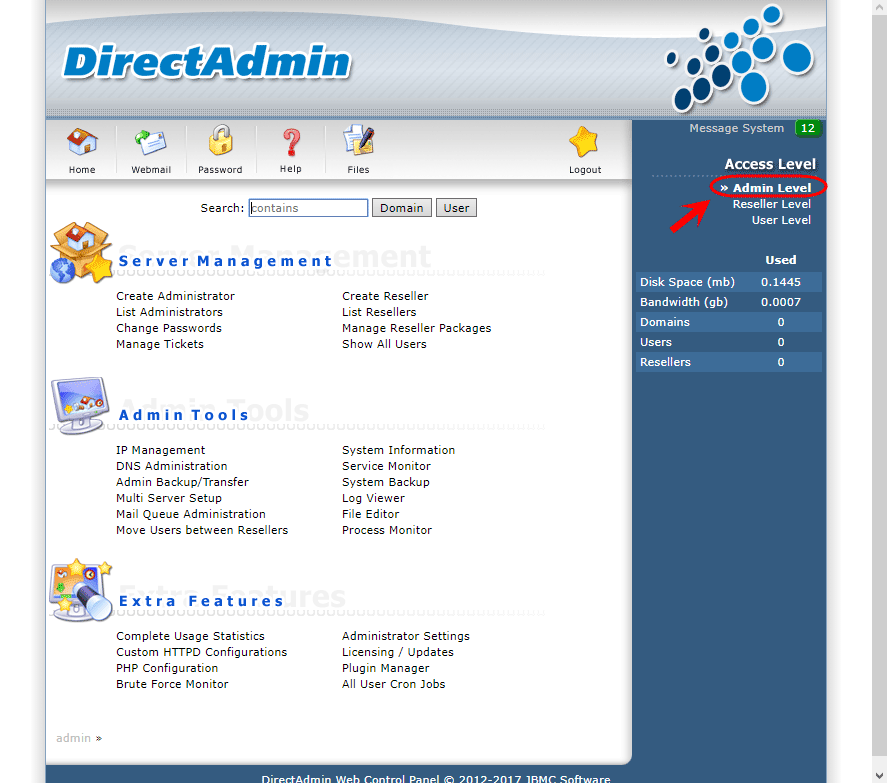 ساخت یک Package جدید، در کنترل پنل DirectAdmin (با دسترسی admin)