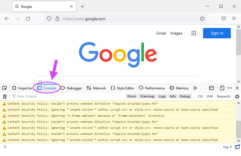باز کردن کنسول (Console)، در مرورگر اینترنت Firefox ، در JavaScript