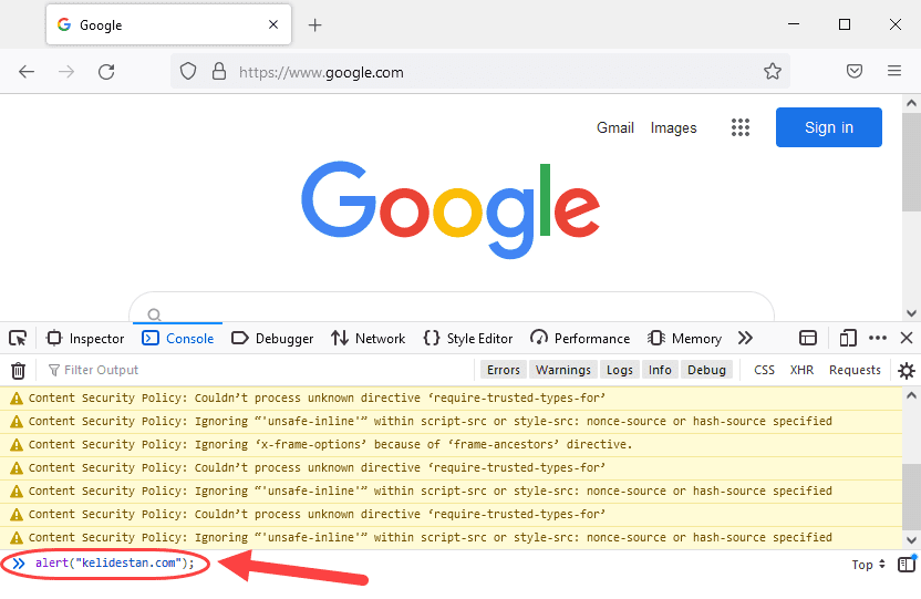 باز کردن کنسول (Console)، در مرورگر اینترنت Firefox ، در JavaScript