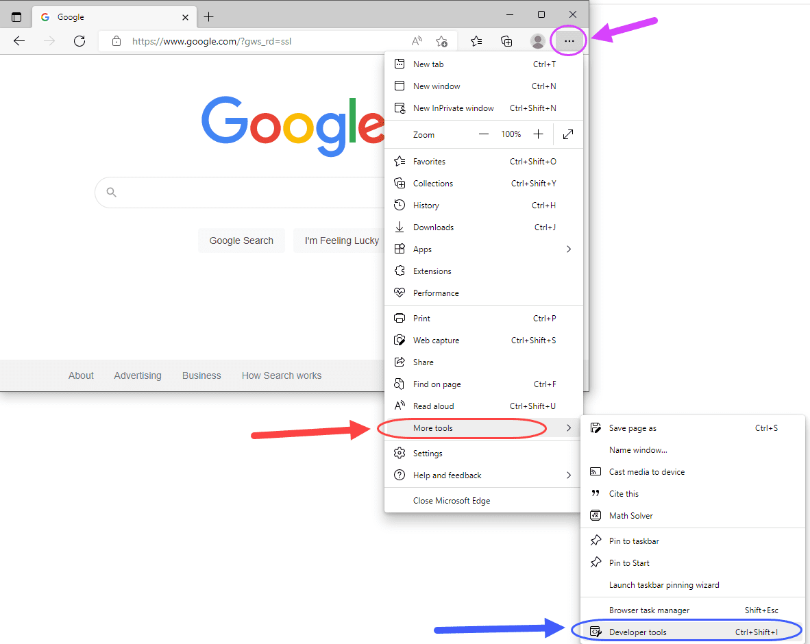 باز کردن کنسول (Console)، در مرورگر اینترنت Microsoft Edge ، در JavaScript