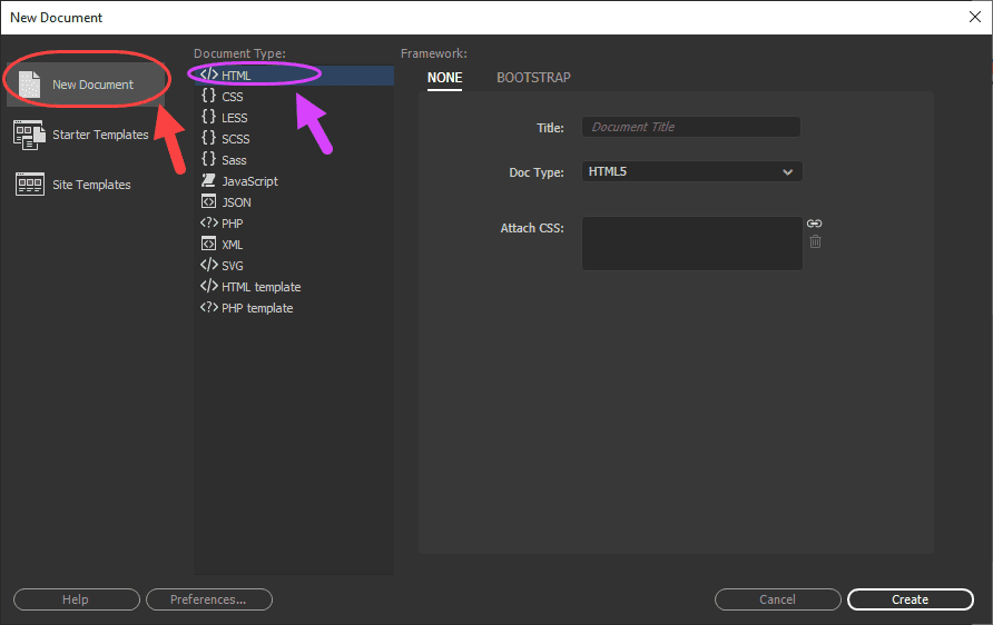 ساخت یک فایل (File) جدید، در Adobe Dreamweaver (نسخه 2021)