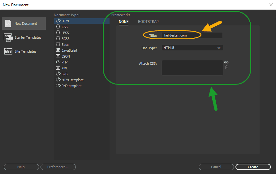 ساخت یک فایل (File) جدید، در Adobe Dreamweaver (نسخه 2021)