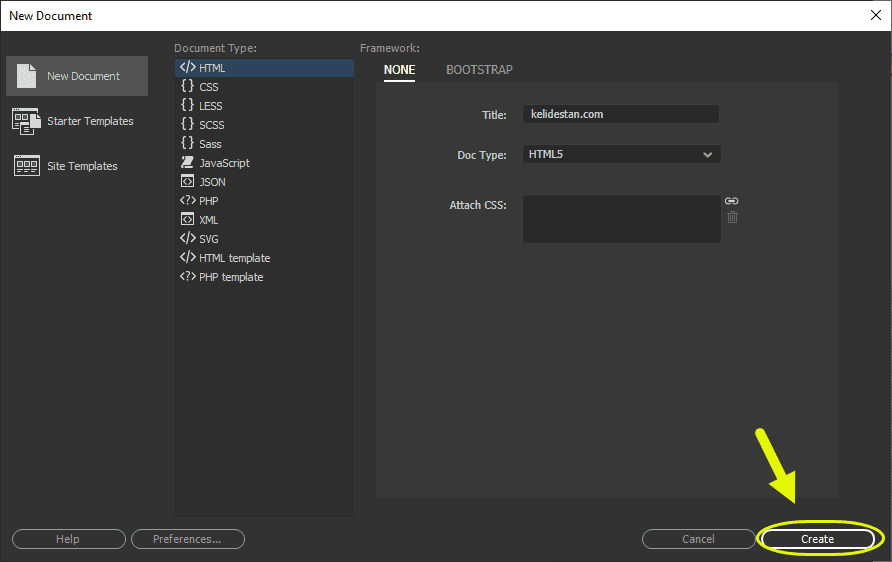 ساخت یک فایل (File) جدید، در Adobe Dreamweaver (نسخه 2021)