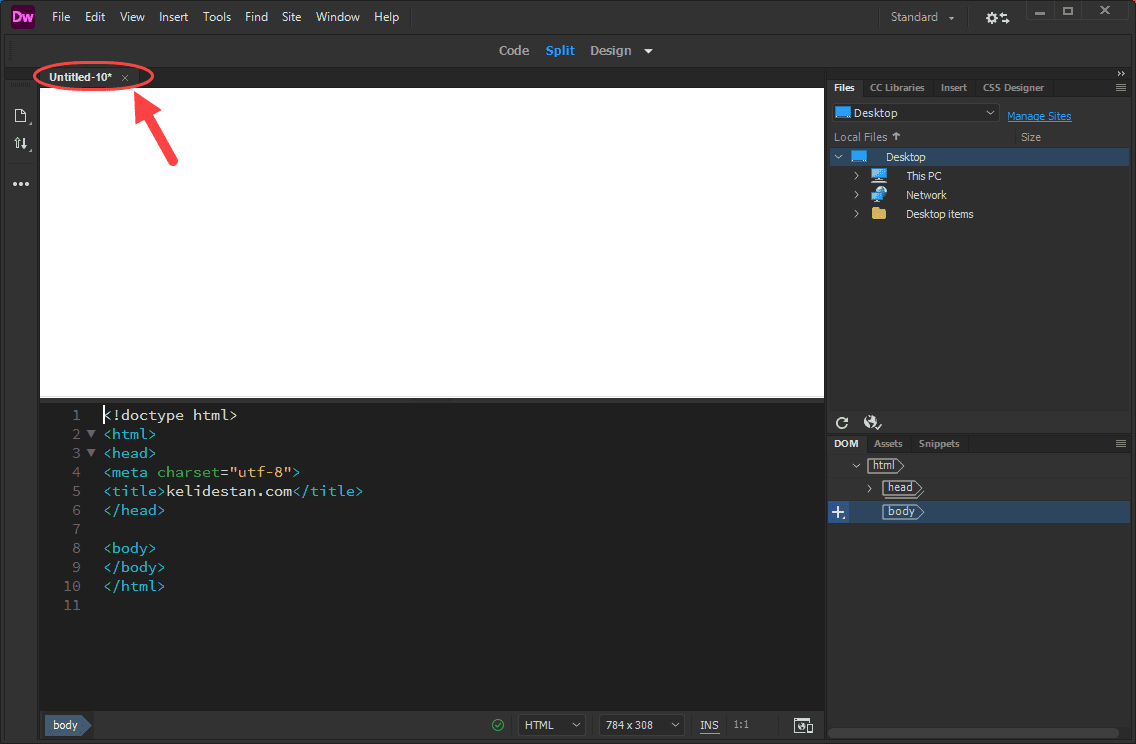 ساخت یک فایل (File) جدید، در Adobe Dreamweaver (نسخه 2021)