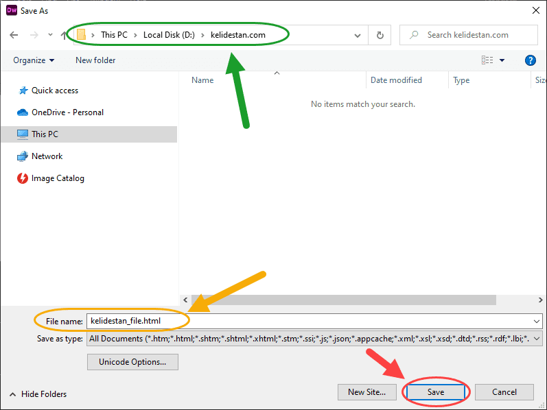 ذخیره (Save) کردن یک فایل (File)، در Adobe Dreamweaver (نسخه 2021)