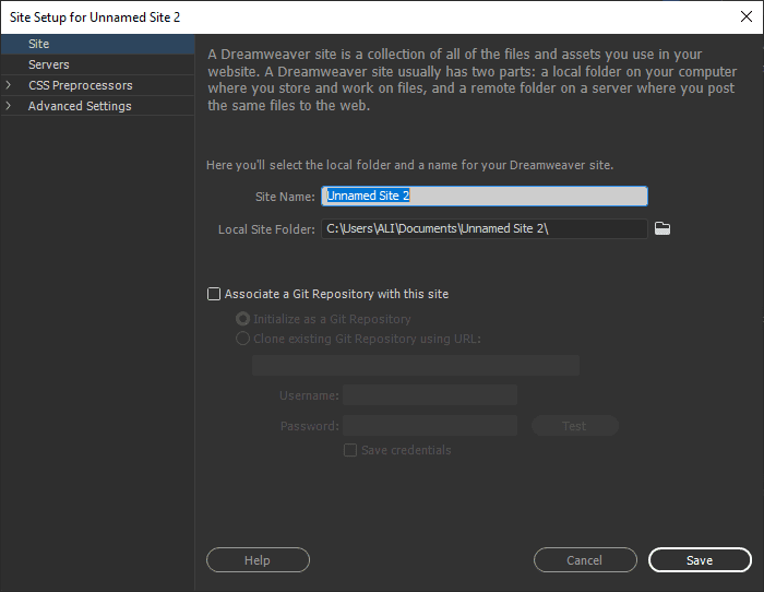ساخت یک وب سایت (Site) جدید، در Adobe Dreamweaver (نسخه 2021)