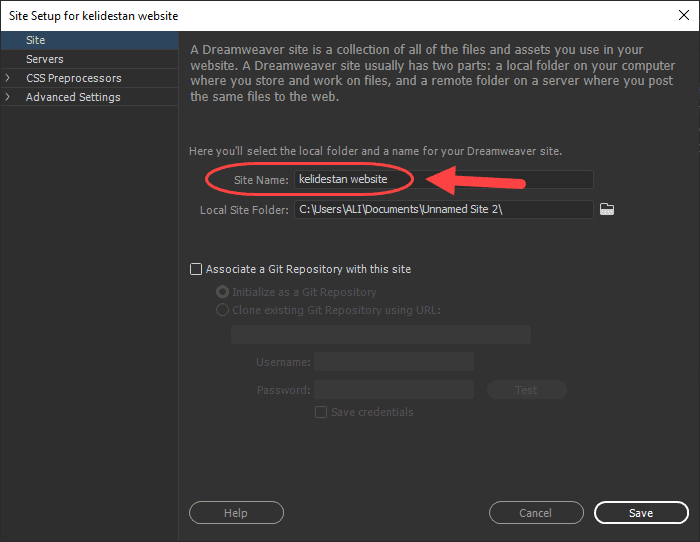 ساخت یک وب سایت (Site) جدید، در Adobe Dreamweaver (نسخه 2021)