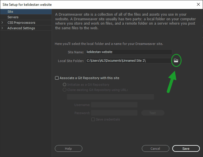 ساخت یک وب سایت (Site) جدید، در Adobe Dreamweaver (نسخه 2021)