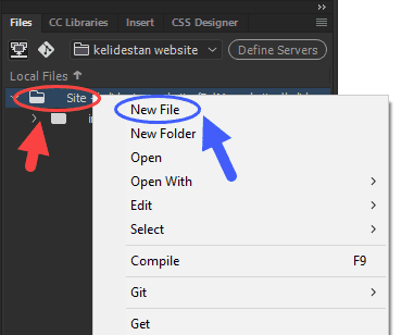 ساخت یک وب سایت (Site) جدید، در Adobe Dreamweaver (نسخه 2021)