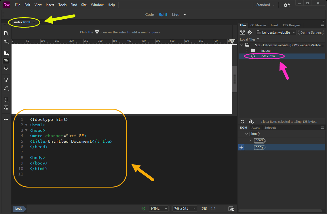 ساخت یک وب سایت (Site) جدید، در Adobe Dreamweaver (نسخه 2021)