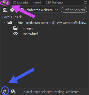 تصحیح کردن (Refresh) نمایش پوشه ها و فایل ها، با گزینه Refresh ، در پنجره Files ، در Adobe Dreamweaver (نسخه 2021)