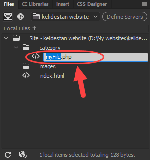 ساخت یک فایل (File) جدید، با کلیک سمت راست و گزینه New File ، در پنجره Files ، در Adobe Dreamweaver (نسخه 2021)