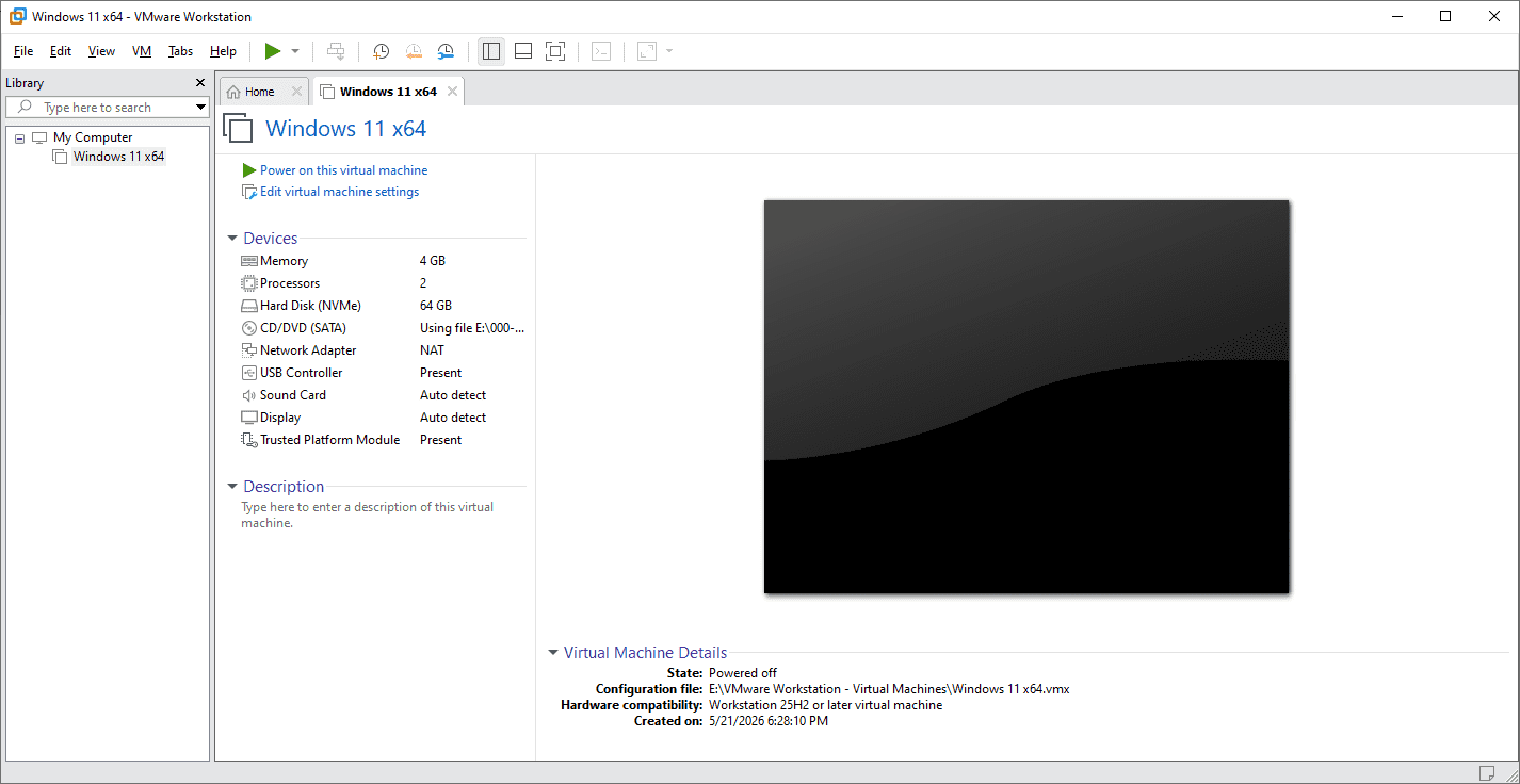 ساخت یک ماشین مجازی (Virtual Machine) و نصب ویندوز 11 بر روی آن، در نرم افزار VMware Workstation