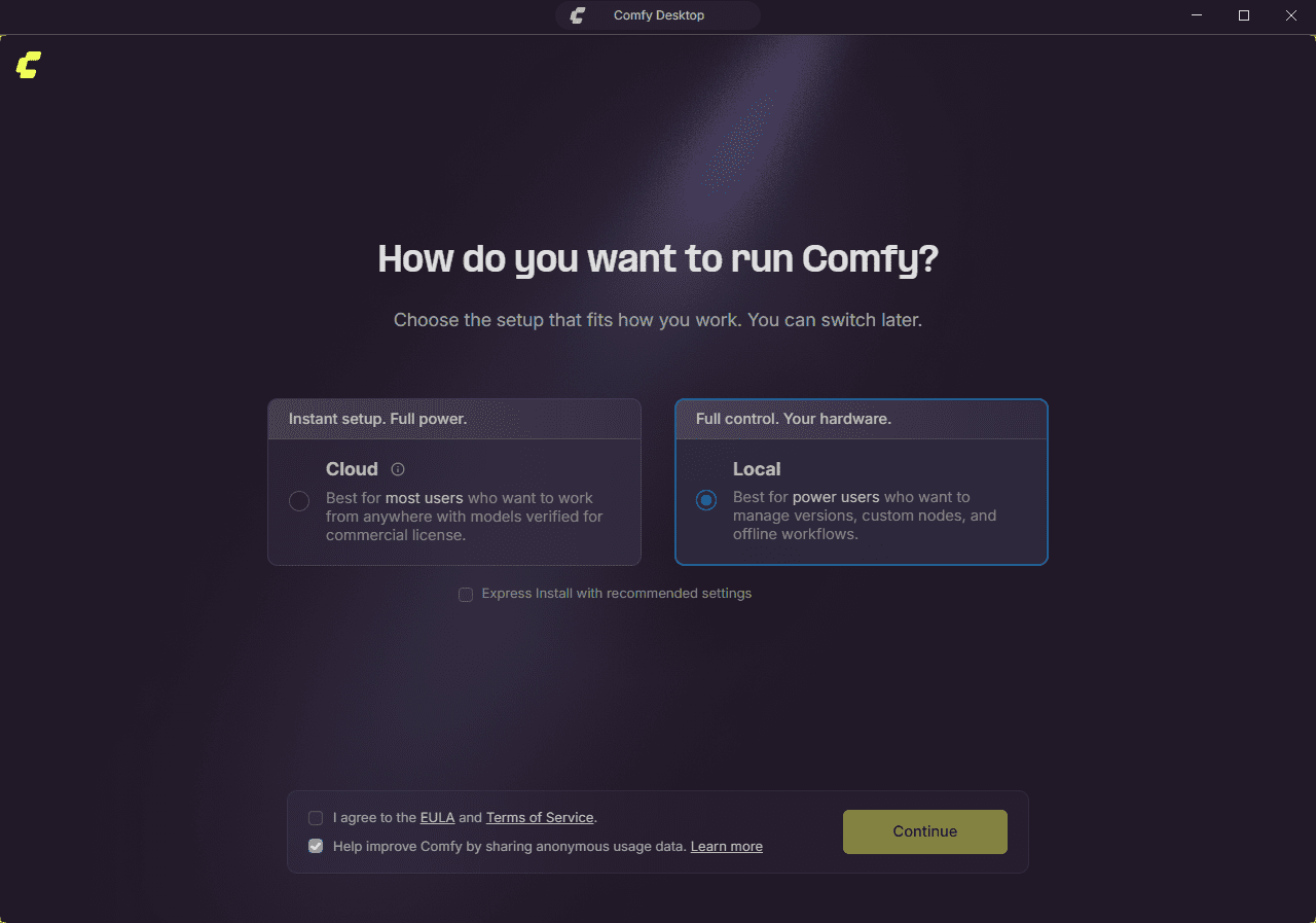 نصب نرم افزار ComfyUI (نسخه Comfy Desktop)