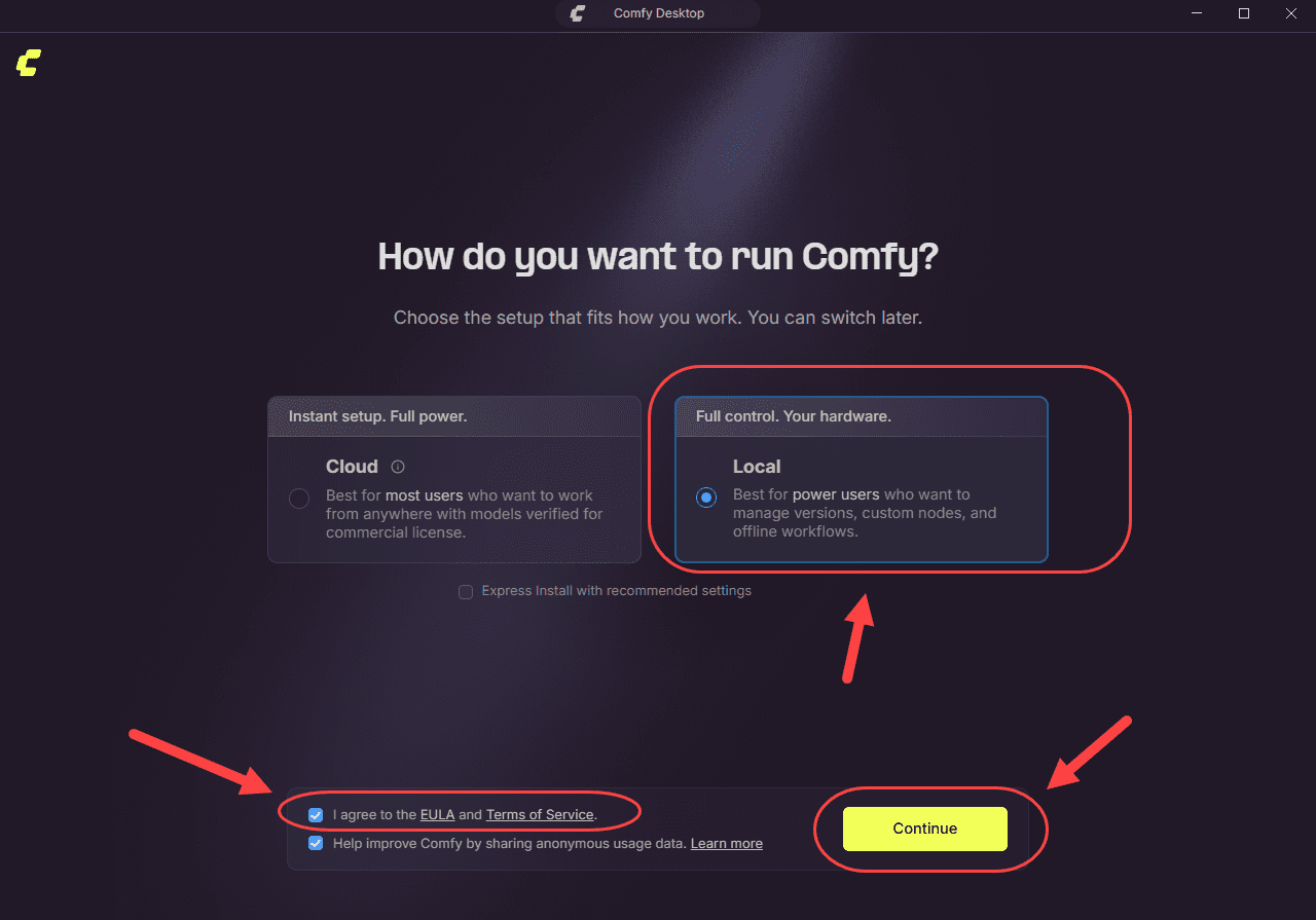 نصب نرم افزار ComfyUI (نسخه Comfy Desktop)