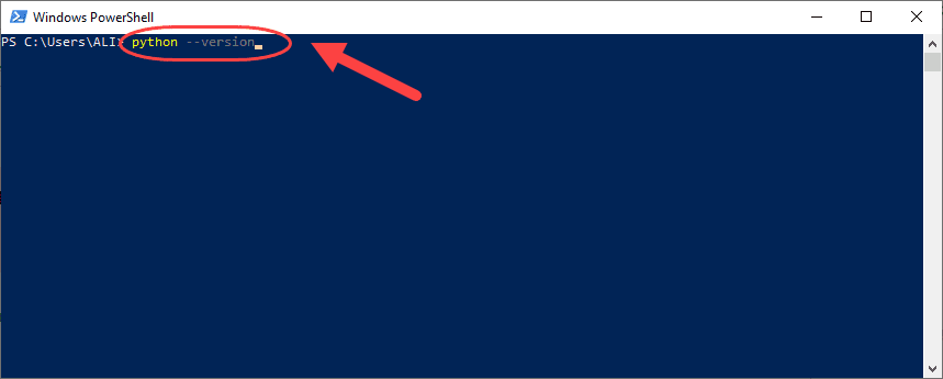 بررسی نصب بودن پایتون (Python) و مشاهده نسخه آن، با دستور python --version ، در خط فرمان ویندوز، در پایتون (Python)