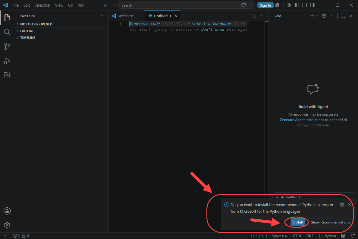 اجرای کد پایتون (Python)، در Visual Studio Code