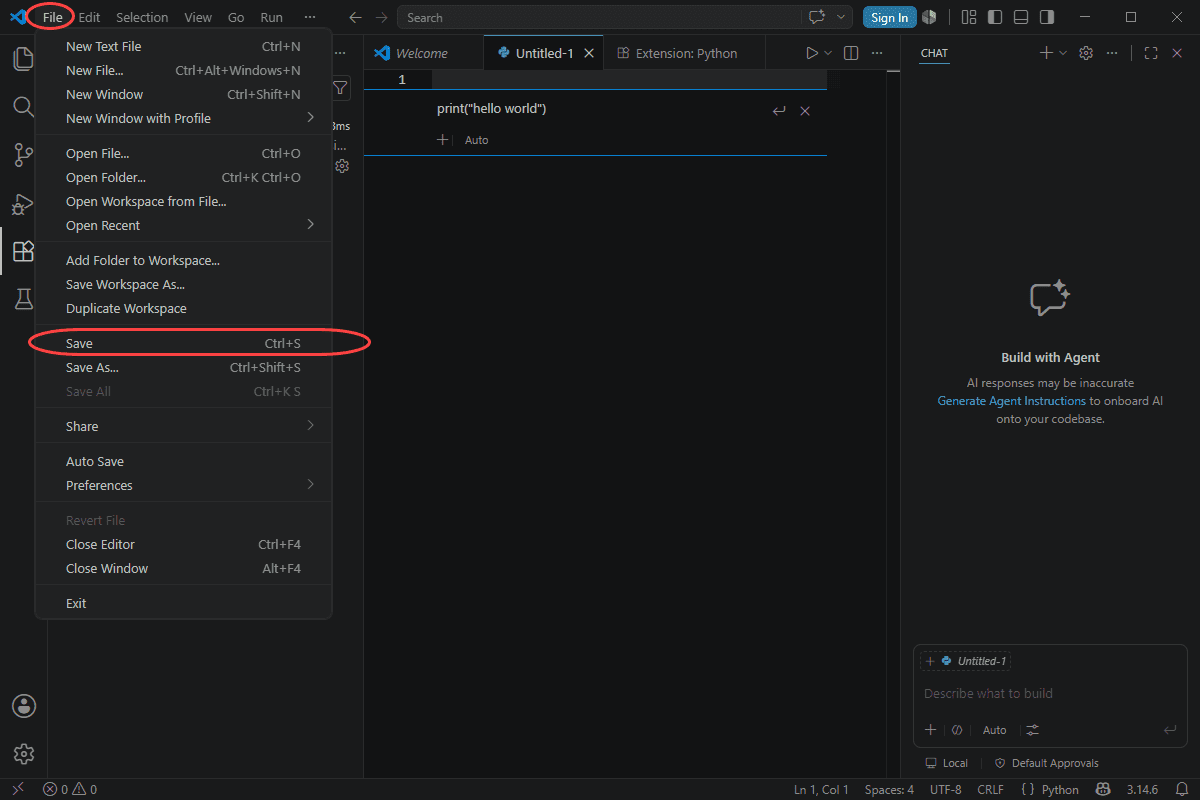 اجرای کد پایتون (Python)، در Visual Studio Code