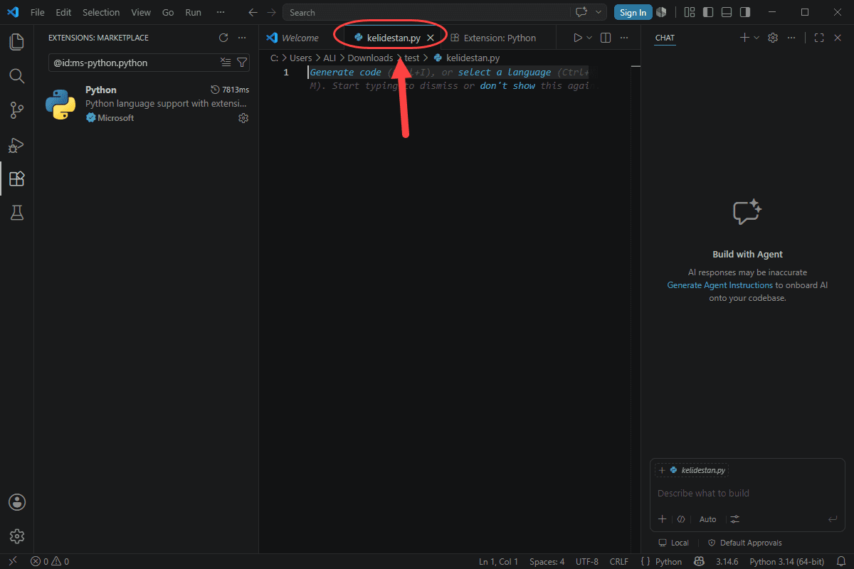 اجرای کد پایتون (Python)، در Visual Studio Code
