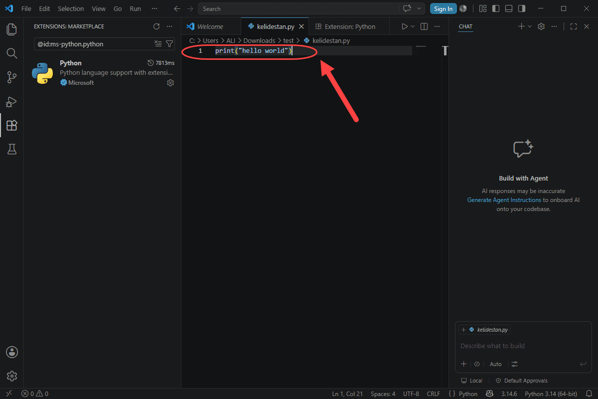 اجرای کد پایتون (Python)، در Visual Studio Code