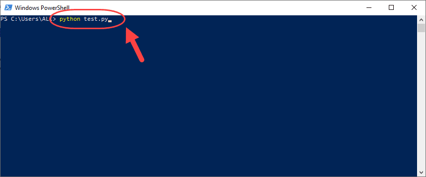 اجرای کدهای یک فایل پایتون (فایل با پسوند py)، با دستور python ، با عبارت مشابه python test.py ، در خط فرمان ویندوز، در پایتون (Python)