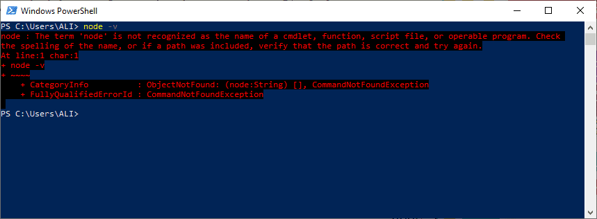 بررسی نصب بودن Node.js و مشاهده نسخه آن، با دستور 
<?php $kelidestan_tag_attributes=array(); Kelidestan_Code_Inline('node -v', $kelidestan_tag_attributes, $mybb); ?>
، در خط فرمان ویندوز، در Node.js
