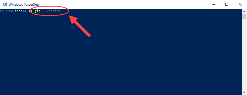 بررسی نصب بودن Git و مشاهده نسخه آن، با دستور git --version ، در خط فرمان ویندوز، در Git