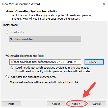 ساخت یک ماشین مجازی (Virtual Machine) و نصب لینوکس (نسخه Linux Mint 22.3 - Cinnamon Edition) بر روی آن، در نرم افزار VMware Workstation
