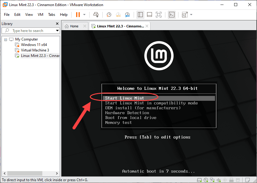 ساخت یک ماشین مجازی (Virtual Machine) و نصب لینوکس (نسخه Linux Mint 22.3 - Cinnamon Edition) بر روی آن، در نرم افزار VMware Workstation