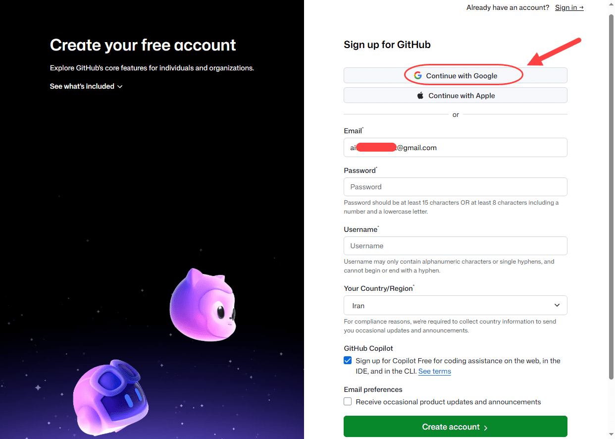 ثبت نام در سایت github.com ، در GitHub