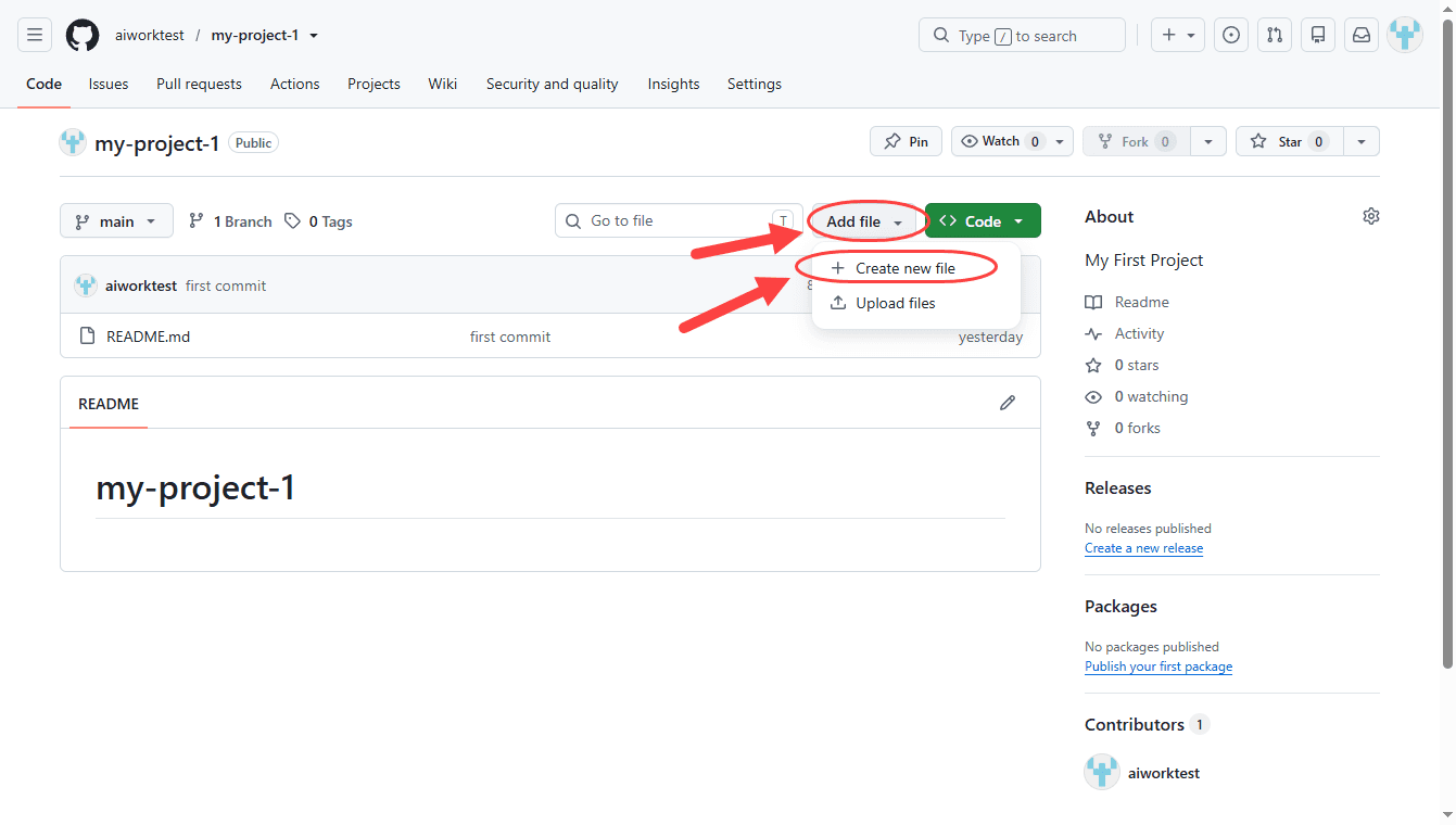 ساخت یک فایل جدید در مخزن (Repository) درون GitHub و ایجاد یک کامیت (Commit)، در وب سایت github.com ، در GitHub