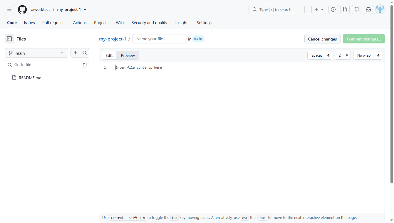 ساخت یک فایل جدید در مخزن (Repository) درون GitHub و ایجاد یک کامیت (Commit)، در وب سایت github.com ، در GitHub