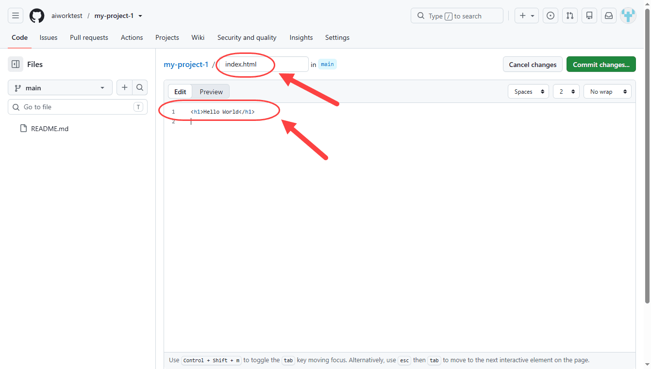 ساخت یک فایل جدید در مخزن (Repository) درون GitHub و ایجاد یک کامیت (Commit)، در وب سایت github.com ، در GitHub