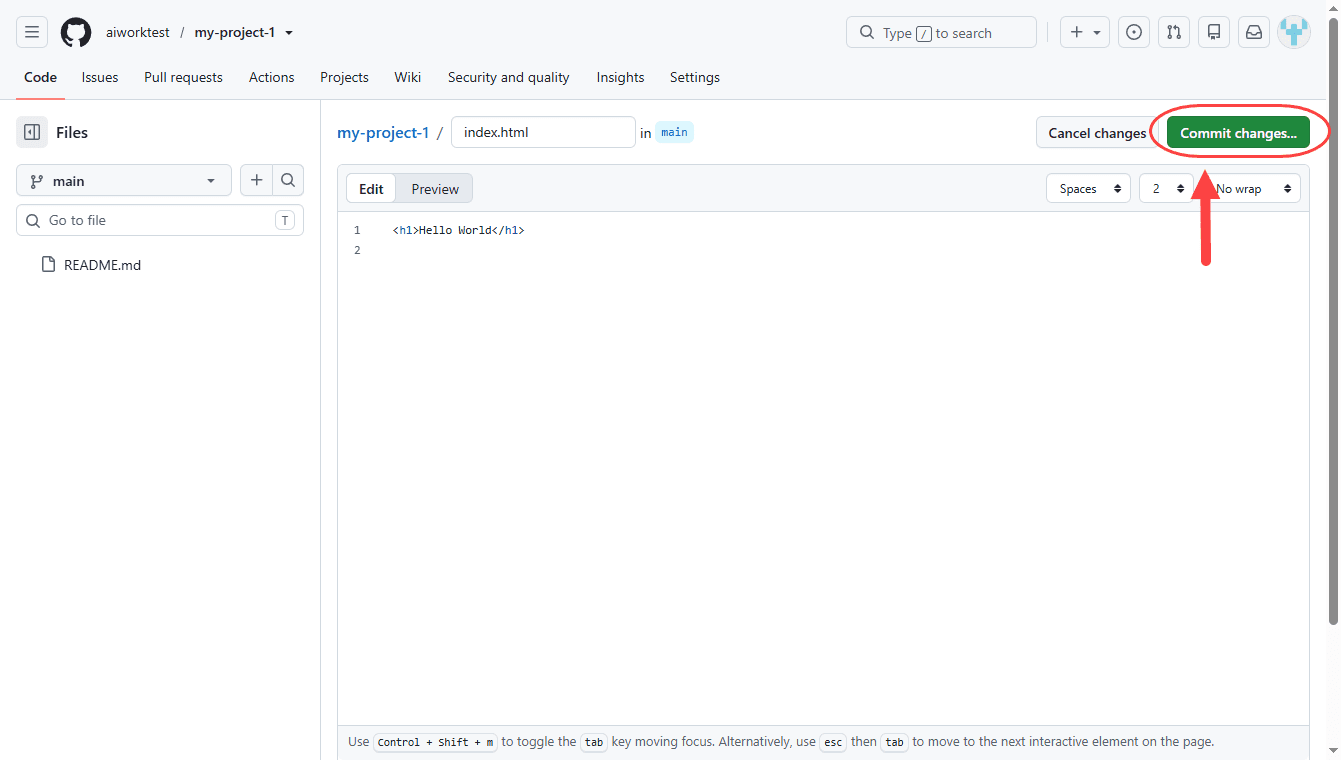 ساخت یک فایل جدید در مخزن (Repository) درون GitHub و ایجاد یک کامیت (Commit)، در وب سایت github.com ، در GitHub