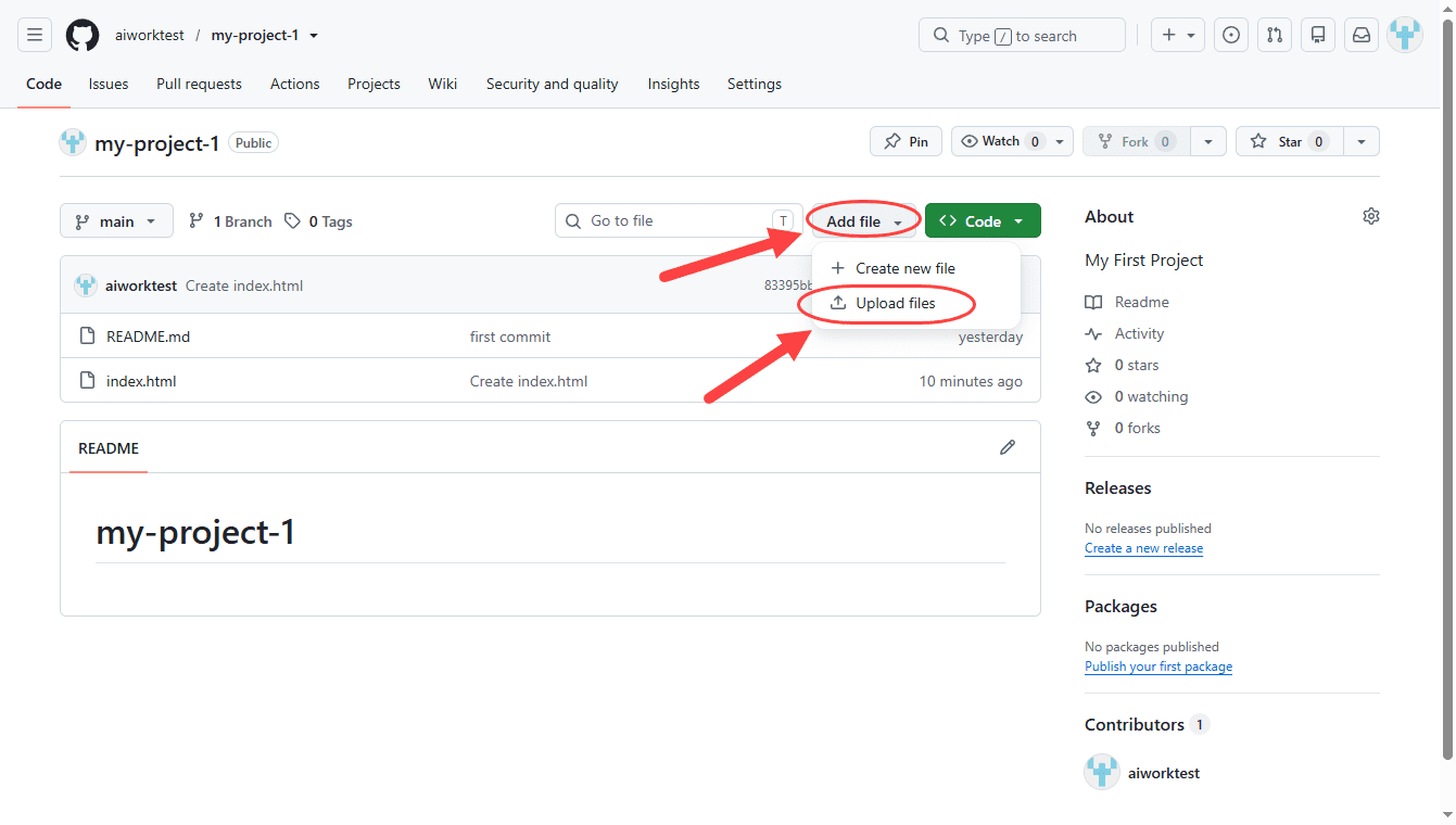 آپلود (Upload) یک فایل در مخزن (Repository) درون GitHub و ایجاد یک کامیت (Commit)، در وب سایت github.com ، در GitHub