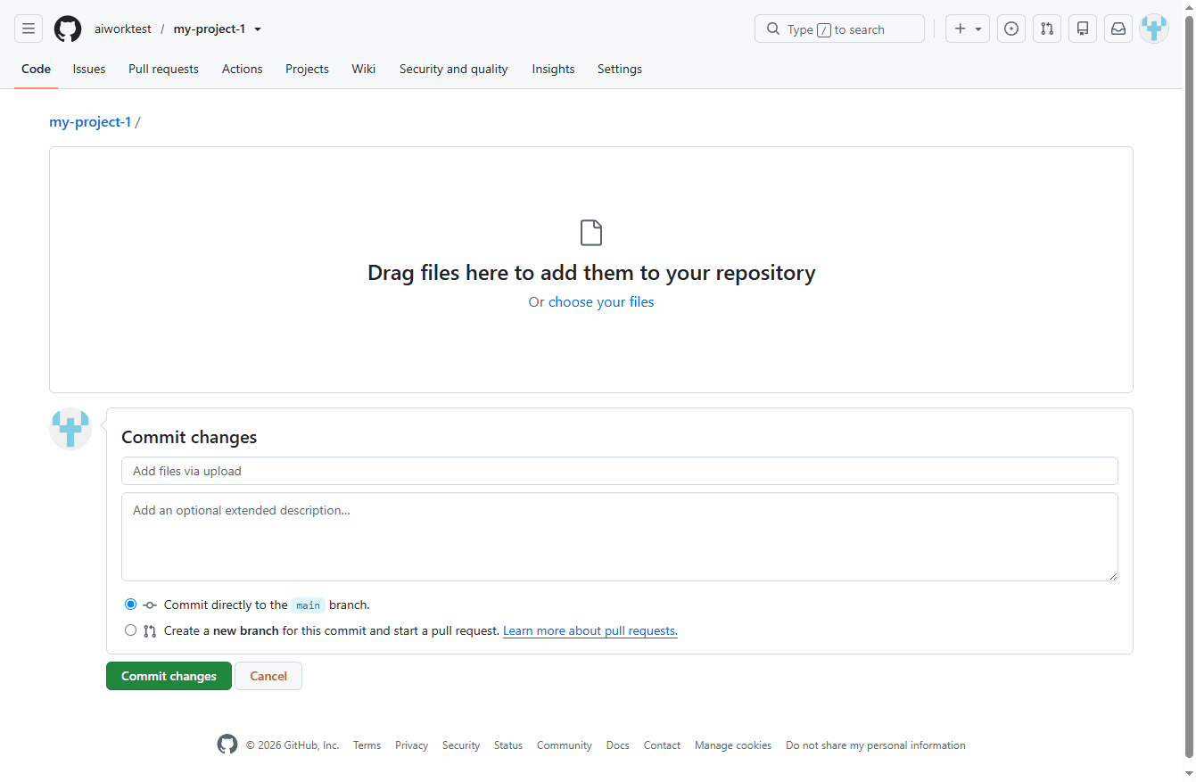 آپلود (Upload) یک فایل در مخزن (Repository) درون GitHub و ایجاد یک کامیت (Commit)، در وب سایت github.com ، در GitHub