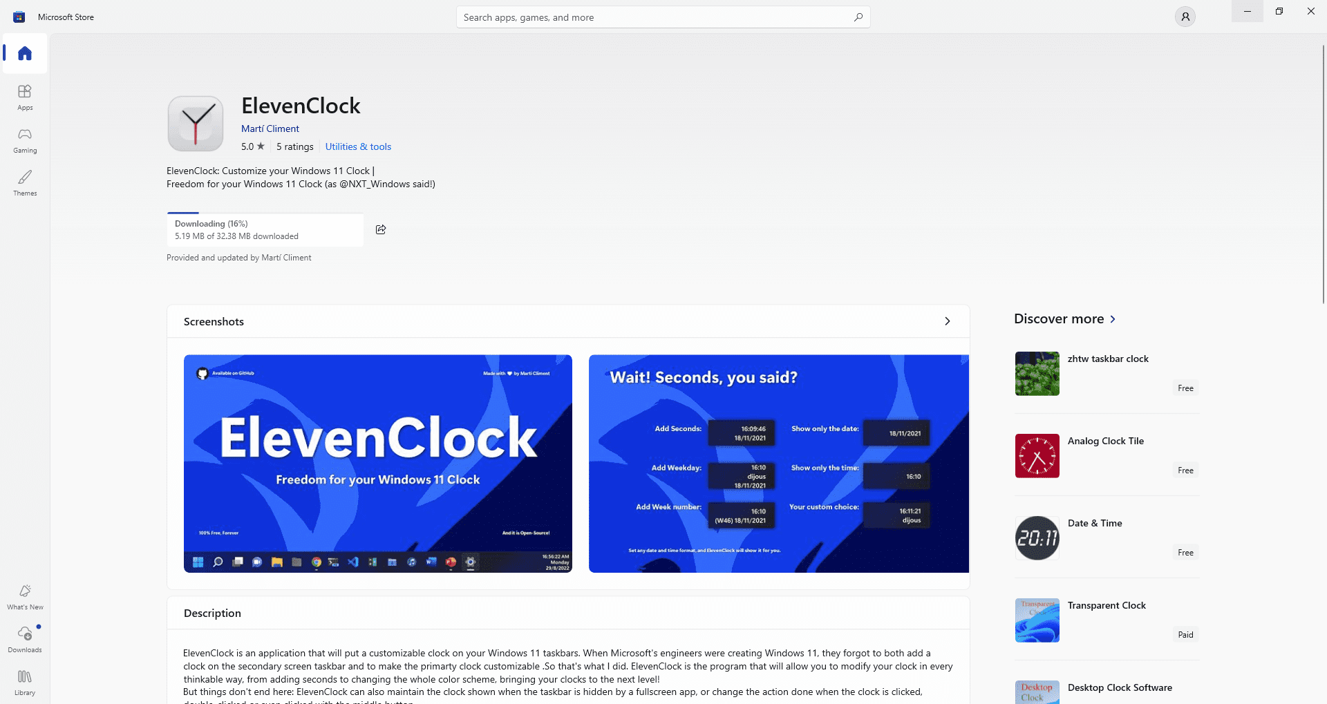 نرم افزار ElevenClock ، برای نمایش ساعت و تاریخ با ظاهر و ویژگی های دلخواه، در موقعیتی دلخواه از صفحه ویندوز (جدا از ساعت اصلی ویندوز)